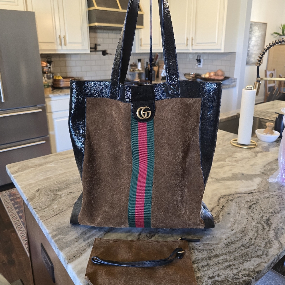 Gucci Ophidia Suede Tote with Pouch